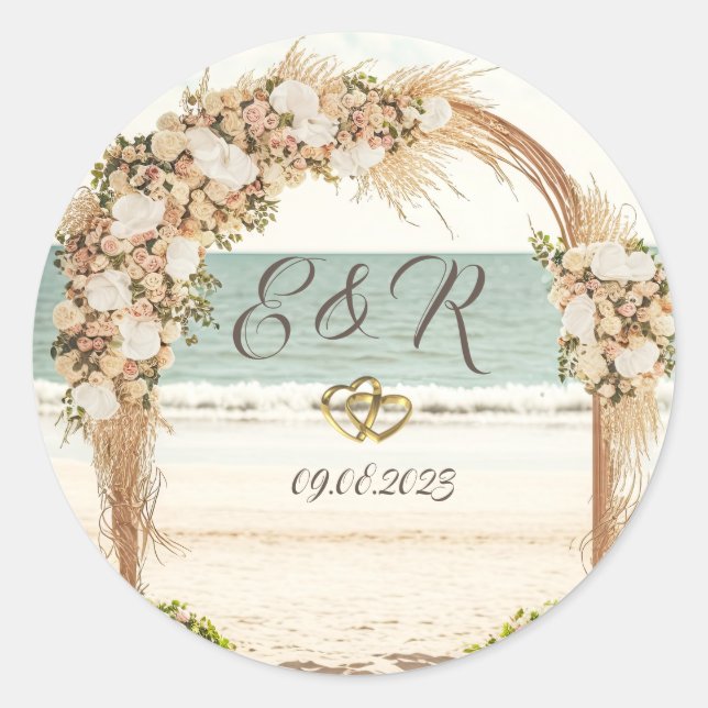Beach Wedding Arbor Rose Runder Aufkleber (Vorderseite)