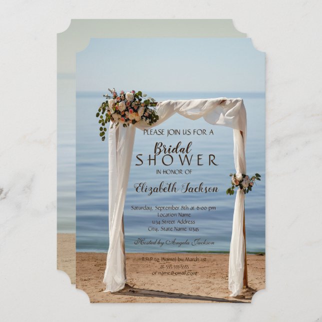 Beach Wedding Arch Floral Brautparty Einladung (Vorne/Hinten)