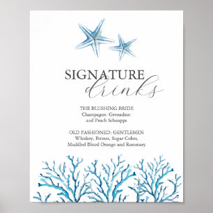 Beach Wedding Bar Sign Wasserfarbe Starfish Poster