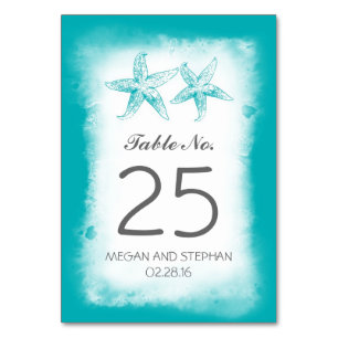 Beach Wedding Blue Tischnummer Cards Platzkarten
