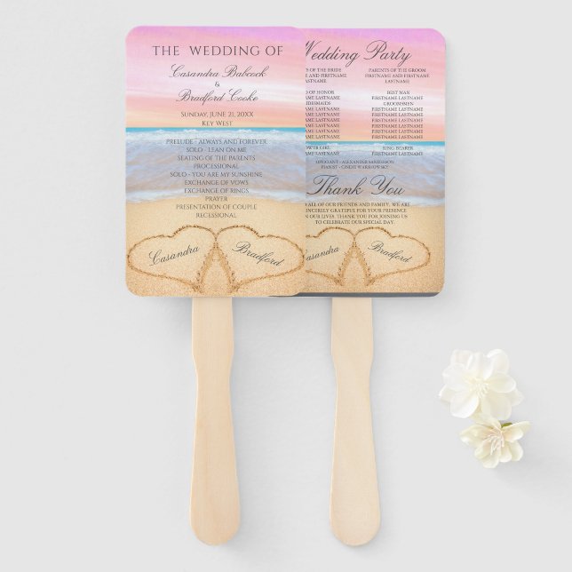 Beach Wedding Blush Pink Herz in Sand Fächer (Vorne und Hinten)