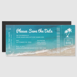 Beach Wedding Boarding Pass Aquamarines Meer Save  Magneteinladung