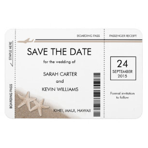 Beach Wedding Boarding Pass Save the Date Magnete