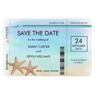 Beach Wedding Boarding Pass Save the Date Magnete