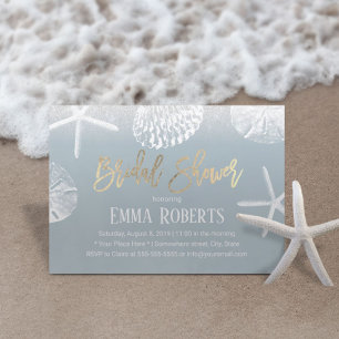 Beach Wedding Brautparty Dusty Blue Seashells Einladung