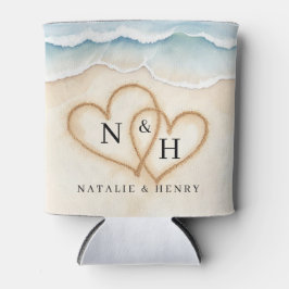 Beach Wedding Can Cooler mit Sandherzen Dosenkühler