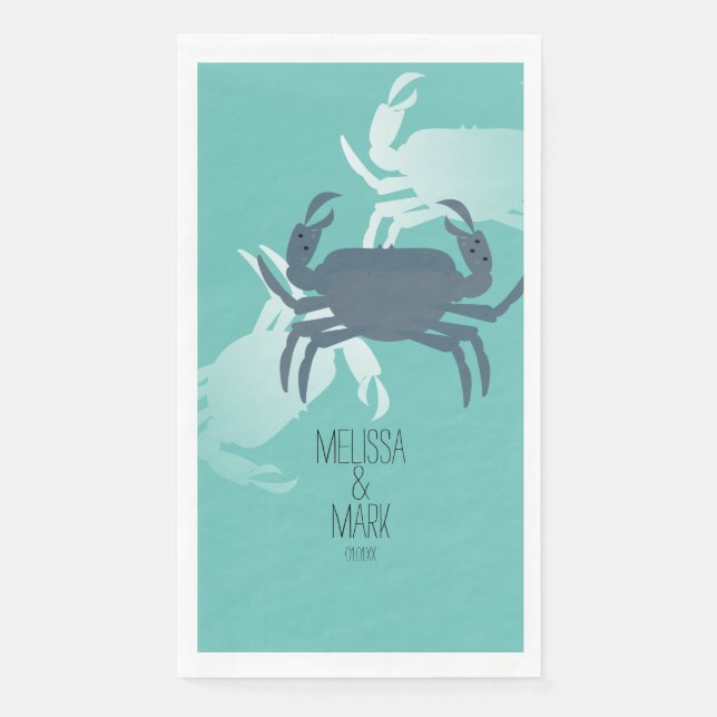 Beach Wedding Crab Paare Name Serviette (Vorderseite)