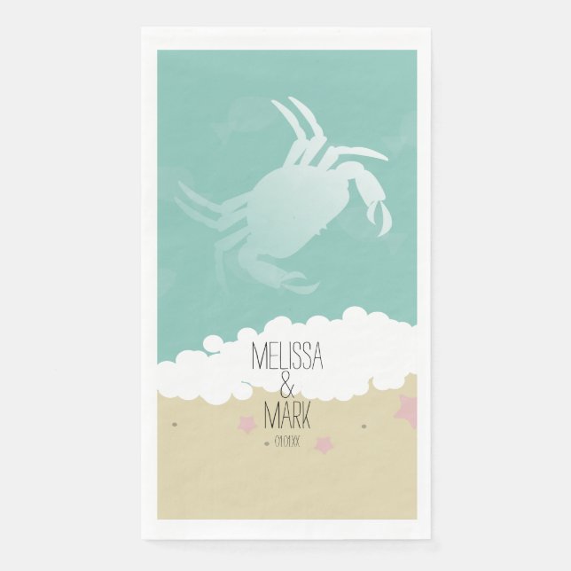 Beach Wedding Crab Sand Paare Name Serviette (Vorderseite)
