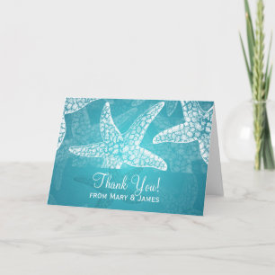 Beach Wedding "Danke" Starfish Blue Dankeskarte