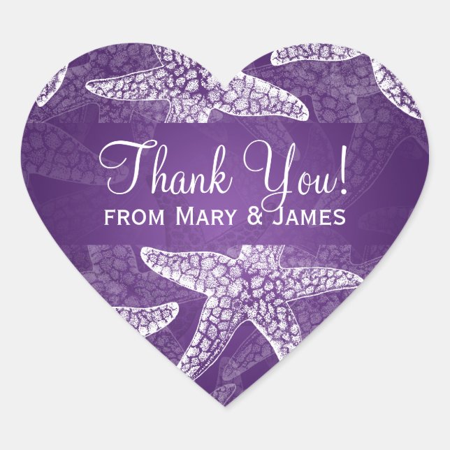 Beach Wedding Danke, Starfish Lila Herz-Aufkleber (Vorderseite)
