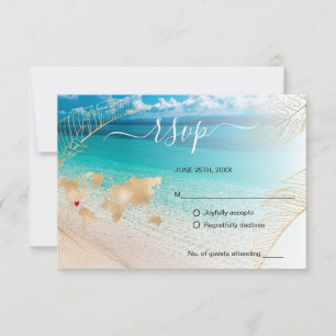 Beach Wedding Destination Passport Gold Weltkarte RSVP Karte