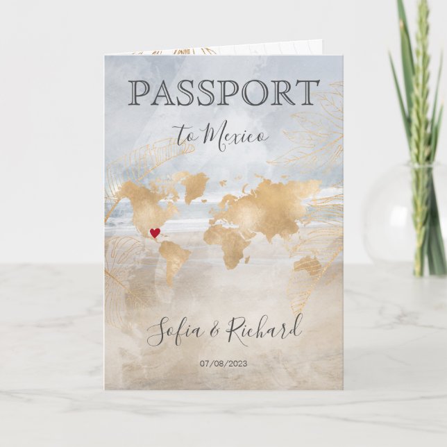 Beach Wedding Destination Passport Weltkarte Einladung (Vorderseite)