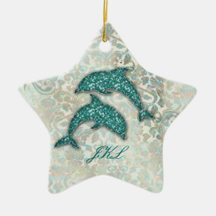 Beach Wedding Dolphin Ornament Vintag Damask