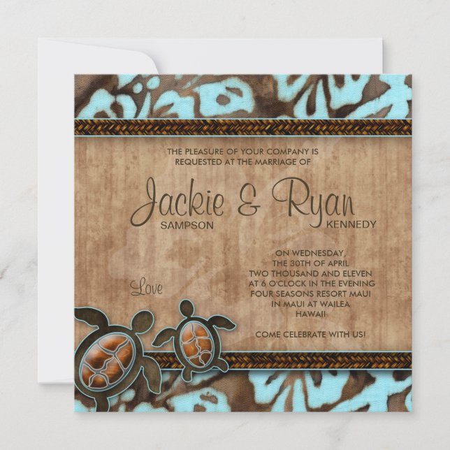 Beach Wedding Einladung Turtle Blue Brown (Vorderseite)