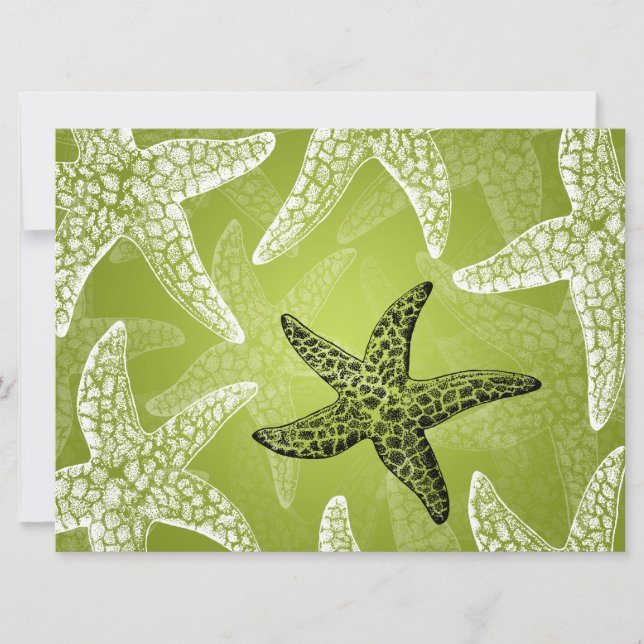 Beach Wedding Empfang Starfish Lime Green Einladung (Vorderseite)
