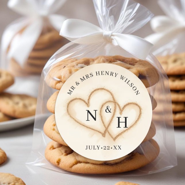 Beach Wedding Favor Stickers mit Sandherzen (Wedding Favor Sticker)