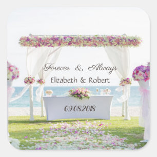 Beach Wedding Floral Quadratischer Aufkleber