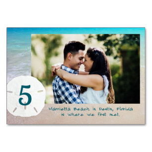 Beach Wedding Foto Story Tischnummer Cards