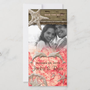 Beach Wedding Fotokarte Delphine Korallen Muscheln Save The Date
