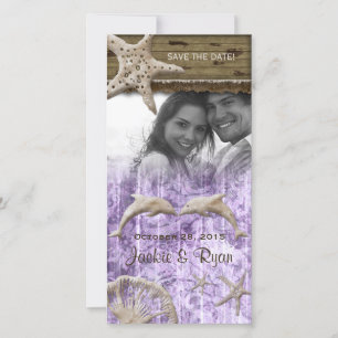 Beach Wedding Fotokarte Delphine Lila Muscheln Save The Date