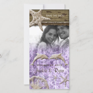 Beach Wedding Fotokarte Delphine Lila Muscheln Save The Date