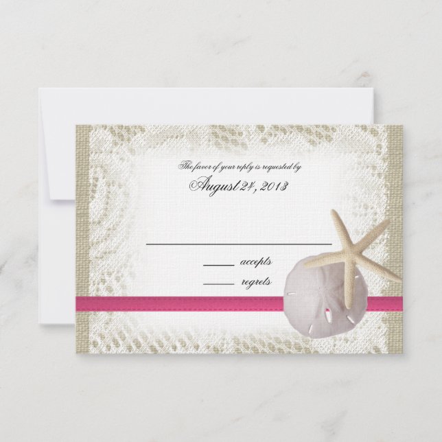 Beach Wedding Fuchsia Response Card RSVP Karte (Vorderseite)