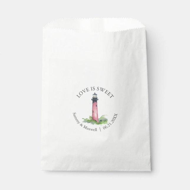 Beach Wedding Fvor Bags Wasserfarbe Leuchtturm Geschenktütchen (Vorderseite)