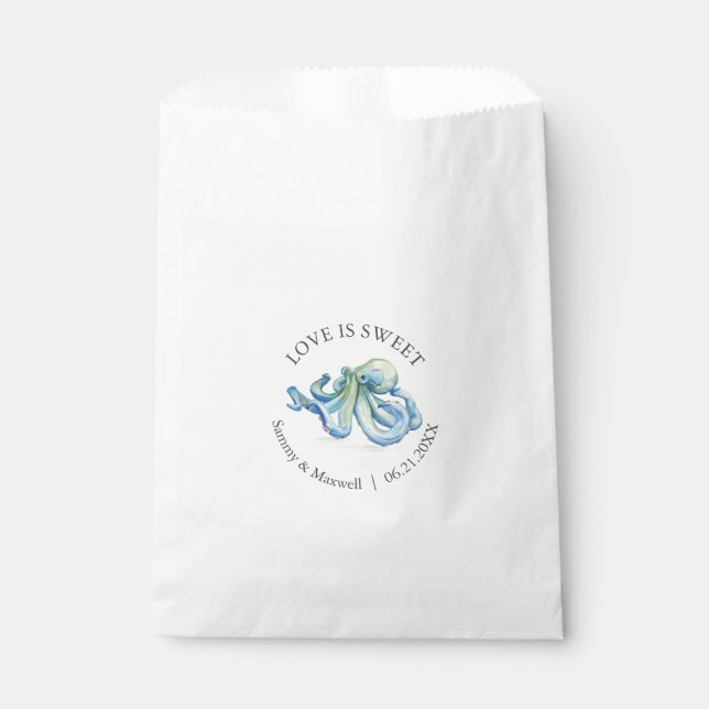 Beach Wedding Fvor Bags Wasserfarben Octopus Geschenktütchen (Vorderseite)