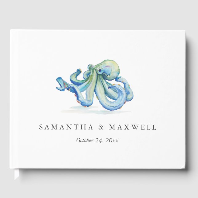 Beach Wedding Gästebuch Wasserfarbe Oktopus (Vorderseite)