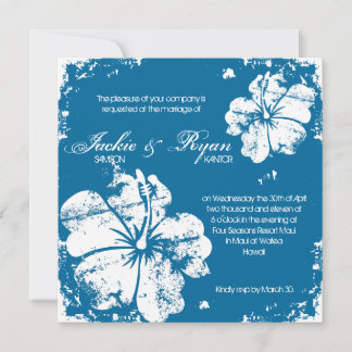 Beach Wedding Grunge Hibiskus Blue Denim Einladung