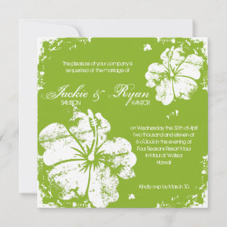 Beach Wedding Grunge Hibiskus Lime Green Einladung