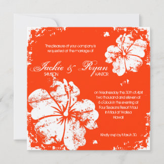 Beach Wedding Grunge Hibiskus Orange Einladung