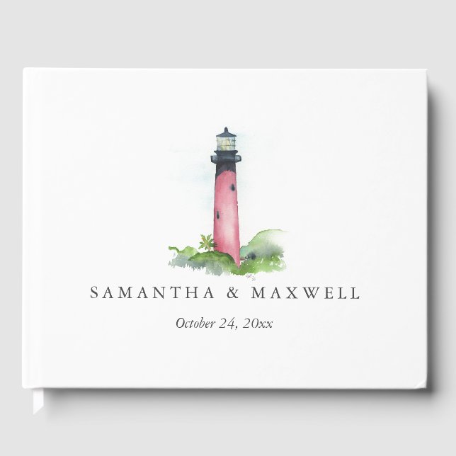 Beach Wedding Guest Book Watercolor Lighthouse Gästebuch (Vorderseite)