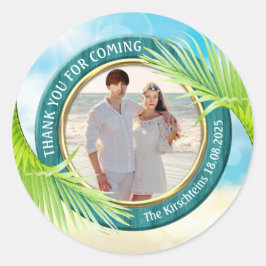 Beach Wedding Gutes für Ihr Foto Palm Leaf Tropica Runder Aufkleber