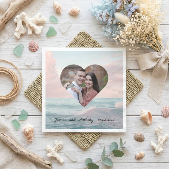Beach Wedding Heart Foto Serviette (Von Creator hochgeladen)