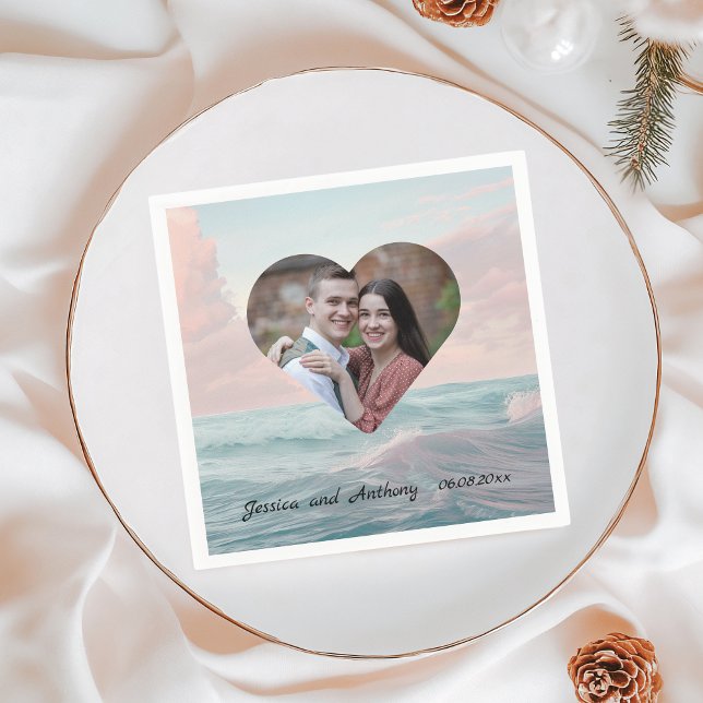 Beach Wedding Heart Foto Serviette (Von Creator hochgeladen)