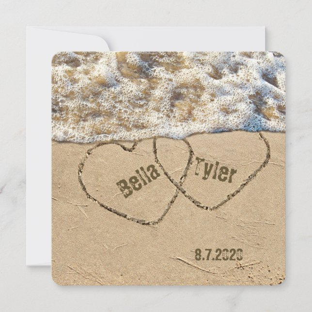 Beach Wedding Hearts Einladung (Vorderseite)