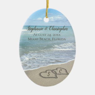 Beach Wedding Hearts im Sand Elegant Keramik Ornament