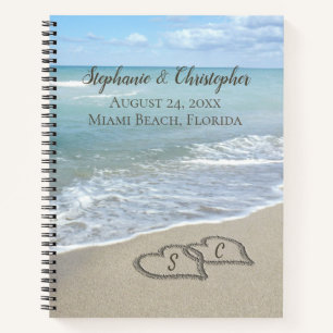Beach Wedding Hearts im Sand Elegant Notizbuch