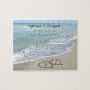Beach Wedding Hearts im Sand Elegant Puzzle