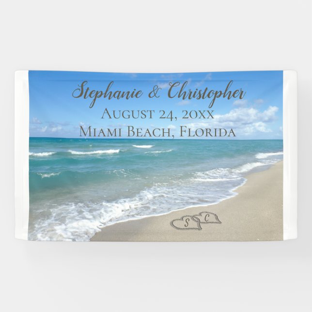 Beach Wedding Hearts in the Sand Elegant Banner (Horizontal)