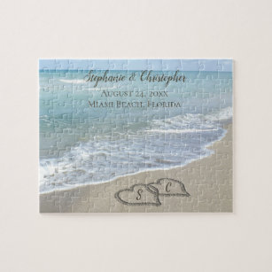 Beach Wedding Hearts in the Sand Elegant Puzzle
