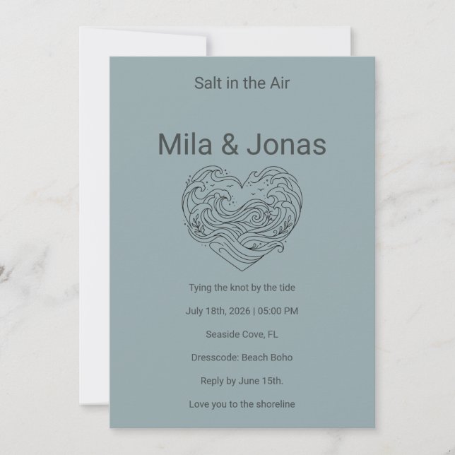 Beach Wedding Invitation Coastal Boho Waves Einladung (Vorderseite)