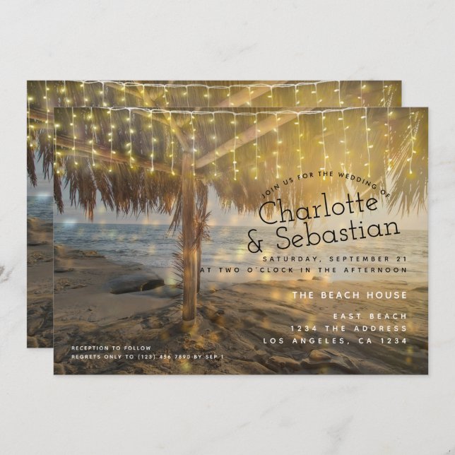 Beach Wedding Light String Personalisiert Einladung (Vorne/Hinten)