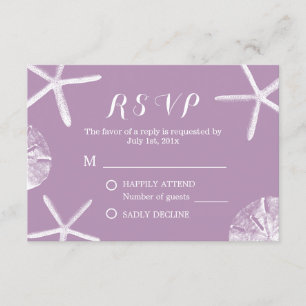 Beach Wedding Lila Starfish & Sand Dollar UAWG RSVP Karte