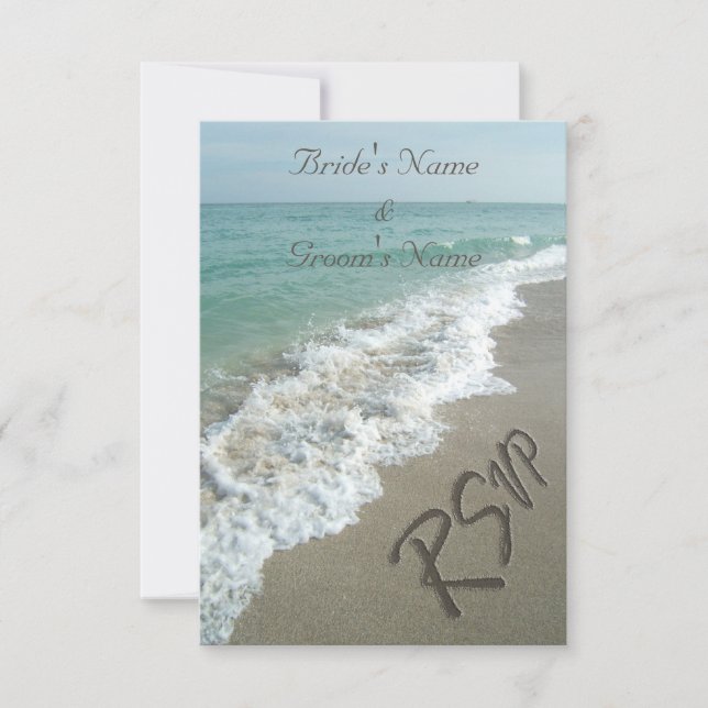 Beach Wedding Matching UAWG, Sand Writing RSVP Karte (Vorderseite)