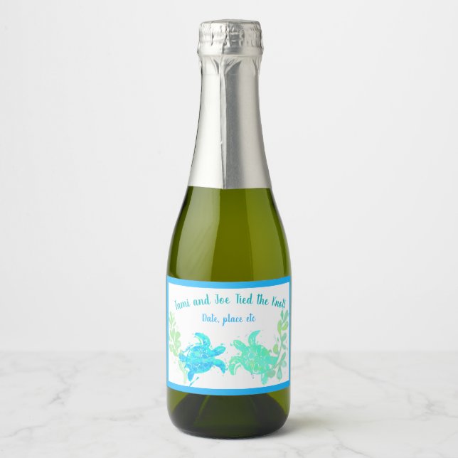 Beach Wedding Mini Sparkling Weinflaschen Etikett (Vorderseite)