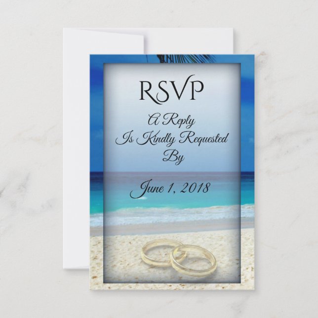 Beach Wedding mit Rings RSVP Card Karte (Vorderseite)