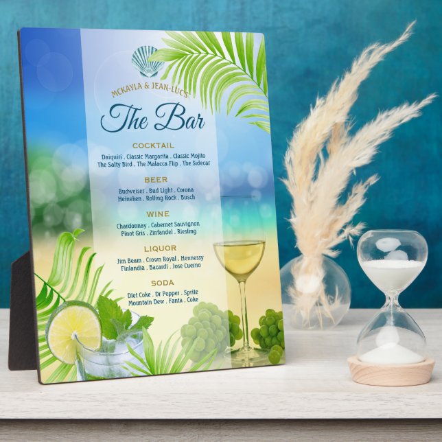 Beach Wedding Mojito Weinpalme Open Bar Menu Fotoplatte (Seite)