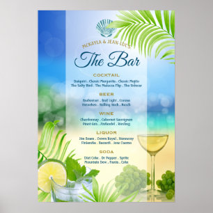Beach Wedding Mojito Weinpalme Open Bar Menu Poster